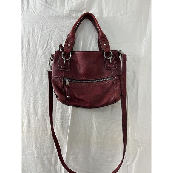 FOSSIL Red‎ Leather Large Business Bag Tote Purse Metal Embellishment Vintage - Picture 1 of 10
